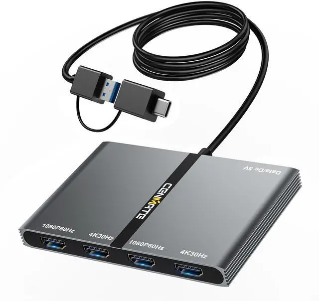 Main image of CENMATE USB A/C 3.0 to 4xHDMI Adapter Support Mirror/Extend Mode Compatible with Mac/Win,5-in-1 USB C Docking Station(4K30Hz x2+1080P60Hz x2+Type C 3.0), 4 Monitor Docking Station with 4 HDMI