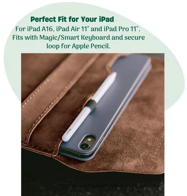 Alt view image 2 of 5 - hecho. Leather iPad A16, iPad Air 11" & iPad Pro 11" Case with Pencil Holder - Slim, Durable & Ethical - Designer iPad Air 11 Inch Sleeve, Handmade iPad Pro 11 Cover, Pouch, Skin & Bag - Fernando