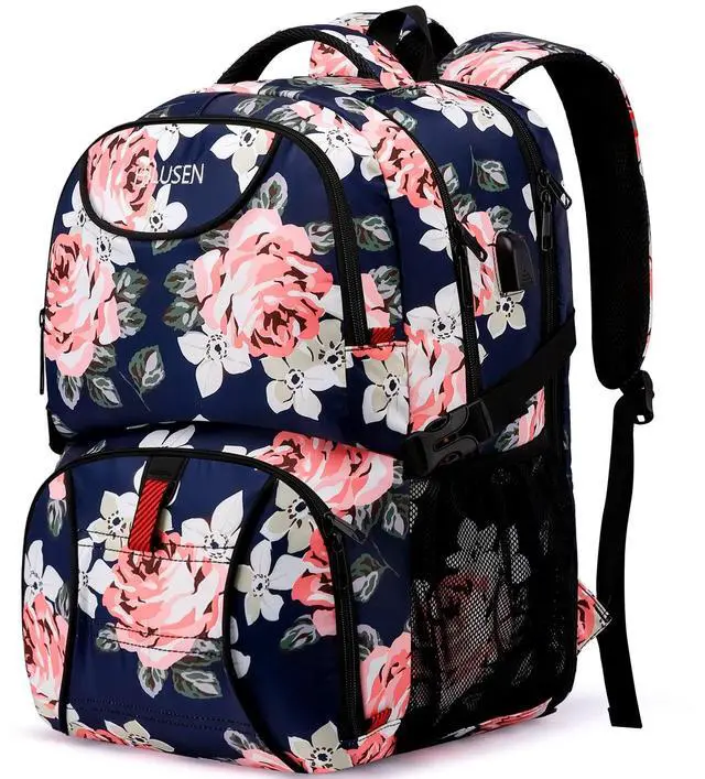 Main image of HILUSEN Lunch Cooler Backpack for Women, Extra Large 17 inch Travel Laptop Backpack with USB Charging Port, Water Resistant