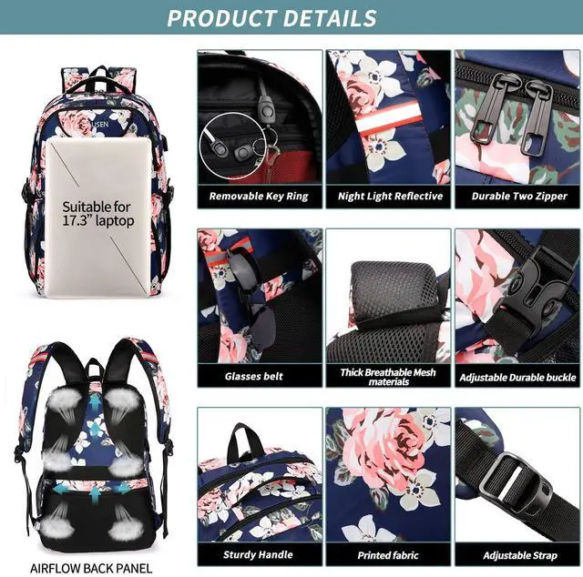 Alt view image 5 of 5 - HILUSEN Lunch Cooler Backpack for Women, Extra Large 17 inch Travel Laptop Backpack with USB Charging Port, Water Resistant