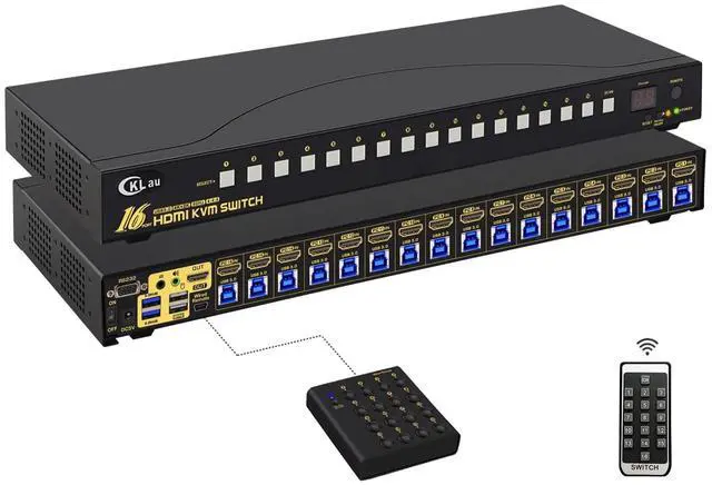 Main image of CKLau 16 Port Rack Mount USB 3.0 KVM Switch HDMI 4K60Hz with Audio, Cables, and 2 pcs USB 3.0 Hub for 16 Computers Sharing Single Monitor Supports Hotkey Switching