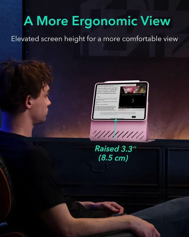 Alt view image 5 of 5 - ESR for iPad Pro 11 Inch Case 2024 5th Generation (M4), Rotating Case with Removable Magnetic Cover, Adjustable Portrait/Landscape Stand with Raised Screen View, 9 Standing Angles, Shift Series, Pink