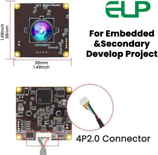 Alt view image 4 of 5 - ELP 5MP Global Shutter 50fps USB Camera for Computer UVC USB2.0 Lightburn High Speed 60fps PC Web Camera Wide Angle for Live Streaming (100 Low Distortion Lens)
