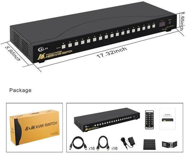 Alt view image 5 of 5 - CKLau 16 Port Rack Mount USB 3.0 KVM Switch HDMI 4K60Hz with Audio, Cables, and 2 pcs USB 3.0 Hub for 16 Computers Sharing Single Monitor Supports Hotkey Switching