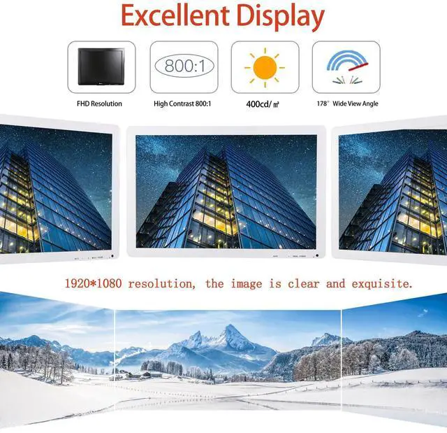 Alt view image 5 of 5 - Elweyoo 22 inch CCTV White Monitoring Display Screen Security Camera Monitor Multi-Function Interface HDMI, AV, BNC, VGA, USB, PC Input Computer LCD Monitors 1920x1080 Full HD