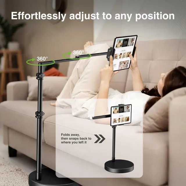 Alt view image 5 of 5 - elitehood Ultra Stable iPad Stand Floor, Long Arm Tablet Holder for Bed/Sofa/Recliner, Tablet Floor Stand with Adjustable Height & Angle for iPad Pro 13/12.9, Air Mini and 4.7-13in Devices