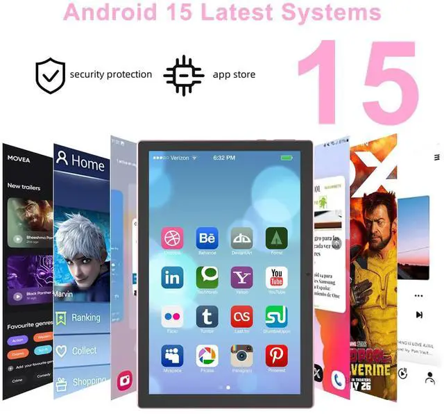 Alt view image 2 of 5 - Android 15 Tablet 10 inch Tablets with Case, 10GB RAM + 64GB ROM (Expand to 1TB), Quad Core Processor Tablets, 5G WiFi 6, BT5.0, 1280x800 HD Screen, 6000mAh, Dual Camera, GMS, Widevine L1, Pink