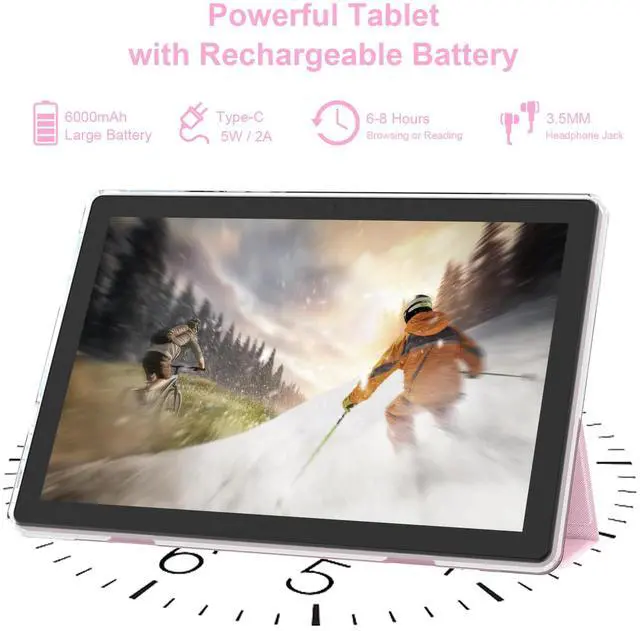 Alt view image 5 of 5 - Android 15 Tablet 10 inch Tablets with Case, 10GB RAM + 64GB ROM (Expand to 1TB), Quad Core Processor Tablets, 5G WiFi 6, BT5.0, 1280x800 HD Screen, 6000mAh, Dual Camera, GMS, Widevine L1, Pink