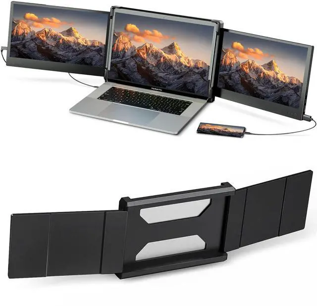Main image of Fagomfer Laptop Screen Extender, P2 12" Triple Portable Monitor Tri Display 1080P FHD IPS USB/Type-C/HDMI 4 Speakers External Monitor Compatible with 13-16'' Windows/Mac/Android/Notebook