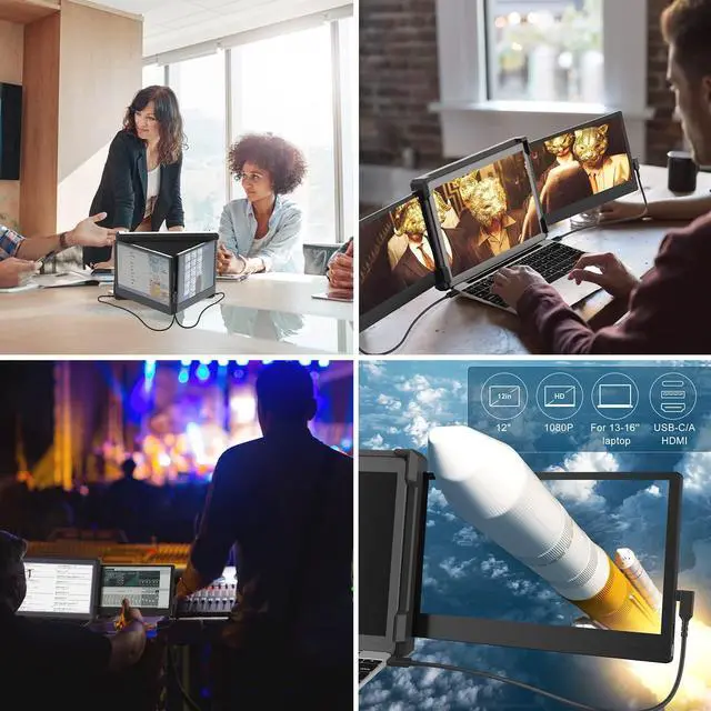 Alt view image 2 of 5 - Fagomfer Laptop Screen Extender, P2 12" Triple Portable Monitor Tri Display 1080P FHD IPS USB/Type-C/HDMI 4 Speakers External Monitor Compatible with 13-16'' Windows/Mac/Android/Notebook