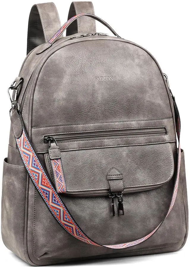 Main image of FADEON Leather Laptop Backpack Purse for Women, Designer Travel PU Backpack with Laptop Compartment for Work Grey