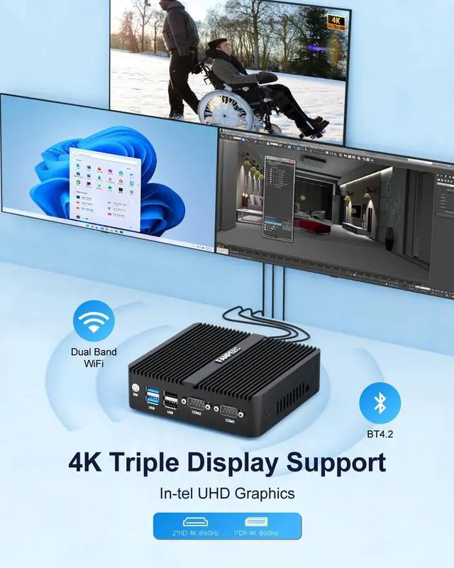 Alt view image 3 of 5 - FANPEEC Fanless PC Industrial Mini PC N100 8GB DDR4 128GB MSATA SSD Fanless Mini Computer Win 11 Pro, 2xHD+1xDP Triple Display, 2xGigabit LAN, 2xRS232 COM,WiFi5 BT4.2 Business