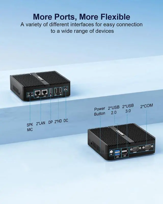 Alt view image 5 of 5 - FANPEEC Fanless PC Industrial Mini PC N100 8GB DDR4 128GB MSATA SSD Fanless Mini Computer Win 11 Pro, 2xHD+1xDP Triple Display, 2xGigabit LAN, 2xRS232 COM,WiFi5 BT4.2 Business