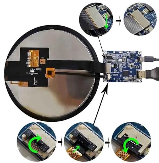 Alt view image 3 of 5 - FanyiTek 5 inch 1080x1080 350nit IPS MIPI Round LCD Touch Screen and 50 pins Controller Board