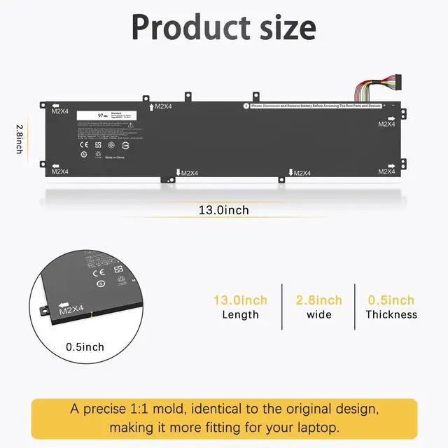 Alt view image 5 of 5 - SLE-TECH 97Wh 6GTPY Laptop Battery for Dell XPS 15 9550 9560 9570 7590 Vostro 7500 7590 4GVGH 1P6KD 5XJ28 GPM03 P56F Inspiron 15 7500 7501 7590 7591 Precision 5520 5530 5540 5510 6-cell Laptop Battery