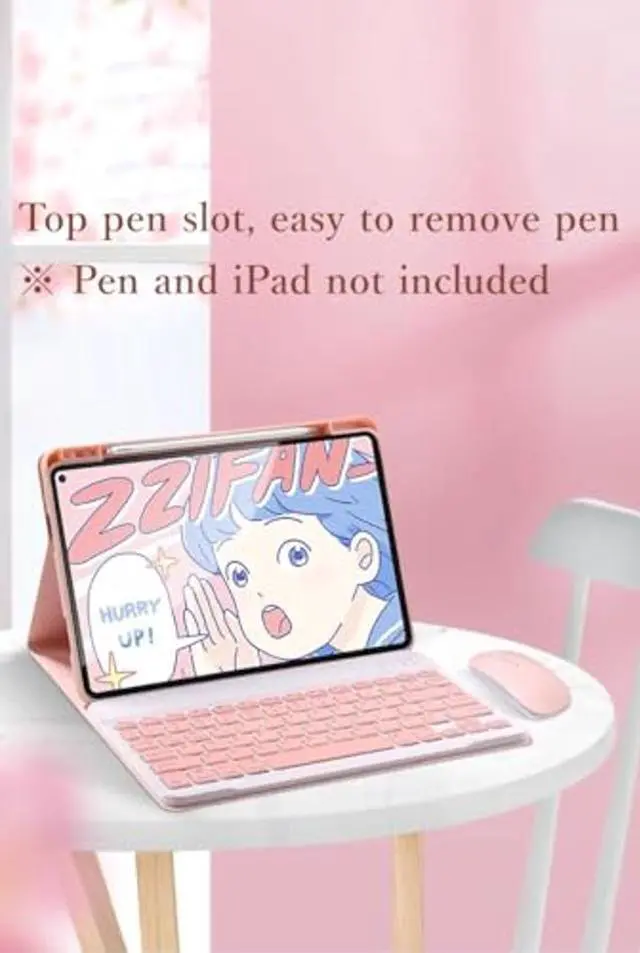 Alt view image 3 of 5 - kaidisen Keyboard Case Mouse for iPad 9th 8th 7th Generation 10.2 inch/iPad Air 3rd Gen 10.5 inch/iPad Pro 10.5 inch Detachable Cute Color Keyboard Case,Dark Pink