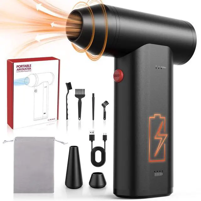 Main image of Metal Electric Air Duster 150,000RPM Super Power Cordless Turbo Air Duster, Adjustable Rechargeable 3-Gear Brushless Motor Durable Mini Jet Dry Blower for Snow Keyboard Cleaner, Car Home, PC Cleaning