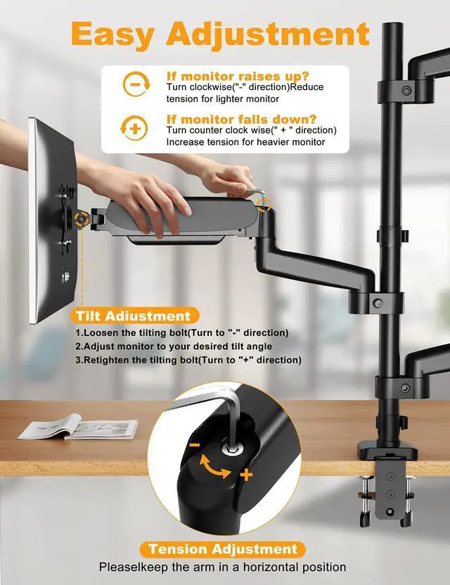 Alt view image 4 of 5 - FORGING MOUNT Triple Monitor Mount, Articulating Adjustable 3 Monitor Desk Mount for 13-32inch Screens up to 17.6lbs Each, Gas Spring Monitors Arm with Tilt Swivel Rotation, Max VESA 100x100