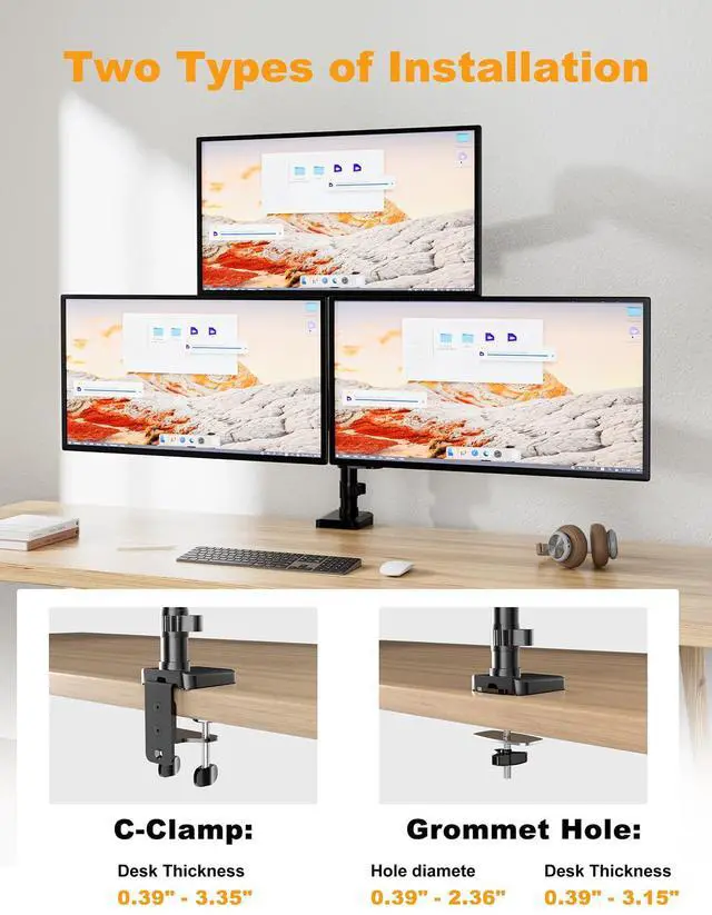 Alt view image 5 of 5 - FORGING MOUNT Triple Monitor Mount, Articulating Adjustable 3 Monitor Desk Mount for 13-32inch Screens up to 17.6lbs Each, Gas Spring Monitors Arm with Tilt Swivel Rotation, Max VESA 100x100