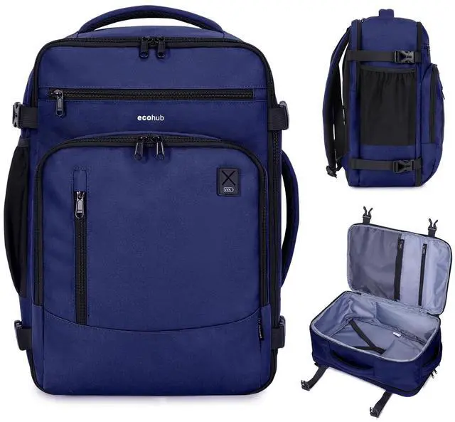 Main image of ECOHUB 17" Small Travel Backpack, United Airlines Personal Item Bag 17x10x9 with 16 Pockets, Water Resistant Rucksacks Fit 15.6" Laptop, AirTag Pocket, Lightweight Casual Daypack, 25L, Blue