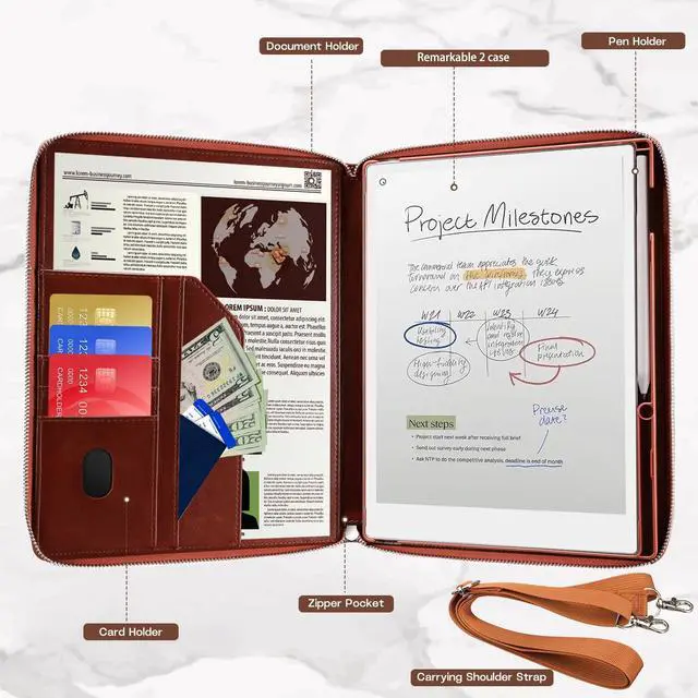 Alt view image 5 of 5 - E NET-CASE Case for Remarkable 2 Tablet 10.3 inch (2020 Released) - Business Handheld Design Upgraded PU Leather Cover for Remarkable 2 Digital Paper with Zipper & Pen Holder (Brown)