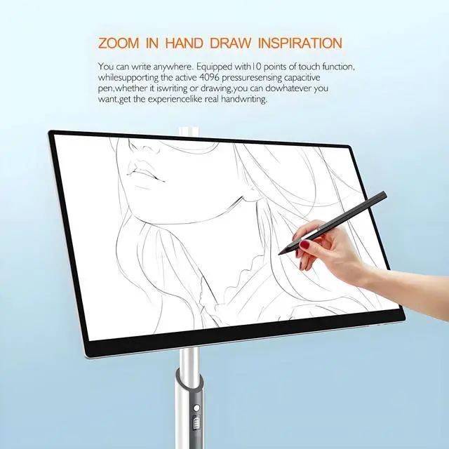 Alt view image 5 of 5 - ForHelp 32 Inch Wheeled Portable Monitor with Touch, 1080p IPS HD Display, Built-in Battery/Speakers/Bluetooth Enabled/USB-C HDMI Connection/HD, Smart Swivel with Removable Stand
