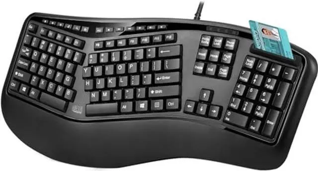 Main image of Adesso TruForm AKB-150SB-TAA Desktop Ergonomic Smart Card Reader Keyboard (TAA Compliant), Black