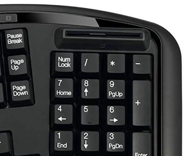 Alt view image 3 of 5 - Adesso TruForm AKB-150SB-TAA Desktop Ergonomic Smart Card Reader Keyboard (TAA Compliant), Black