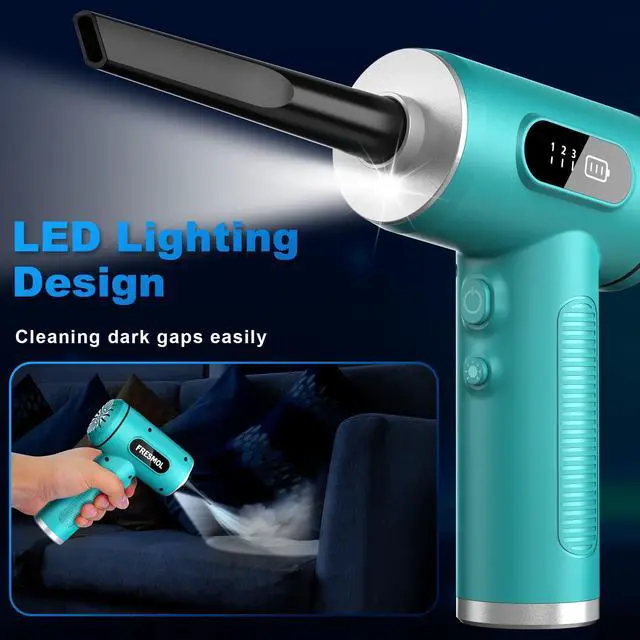 Alt view image 3 of 5 - Compressed Air Duster-3 Gear Adjustable 100000RPM Electric Air Duster with LED Light, Rechargeable Cordless Air Blower for Keyboard Electric Devices Cleaning. Replaces Compressed Air Cans (Green)