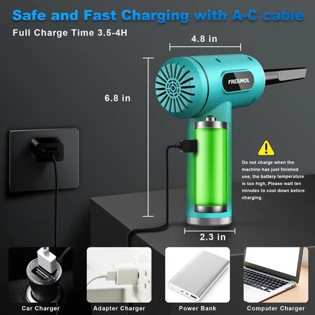 Alt view image 5 of 5 - Compressed Air Duster-3 Gear Adjustable 100000RPM Electric Air Duster with LED Light, Rechargeable Cordless Air Blower for Keyboard Electric Devices Cleaning. Replaces Compressed Air Cans (Green)