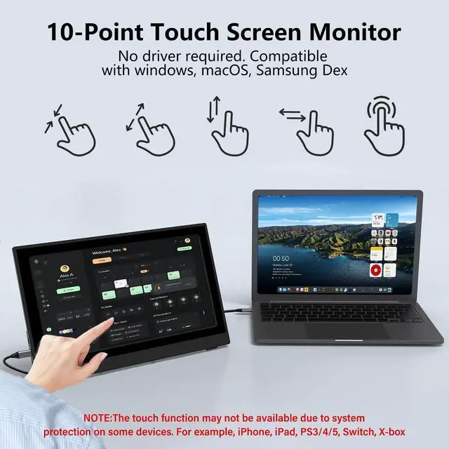 Alt view image 5 of 5 - InnoView Portable Monitor Touchscreen 15.6" 1080P 10-Point Touch Screen Monitor Portable with Protective Sleeve Built-in Stand, 1200:1 HDMI USB C Travel Monitors for Laptop, PC, Mac, Phone, Switch