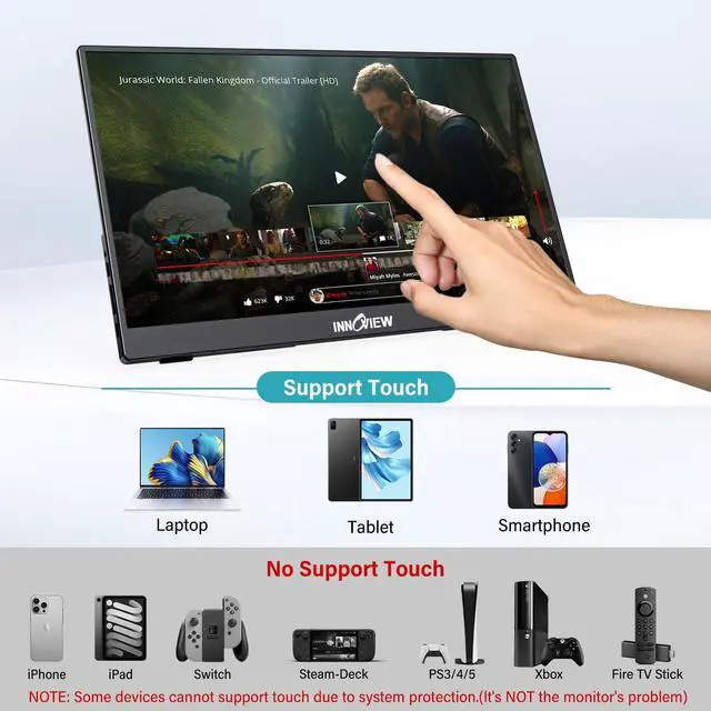 Alt view image 2 of 5 - InnoView Portable Monitor Touchscreen 15.6" 1080P 10-Point Touch Screen Monitor Portable with Protective Sleeve Built-in Stand, 1200:1 HDMI USB C Travel Monitors for Laptop, PC, Mac, Phone, Switch