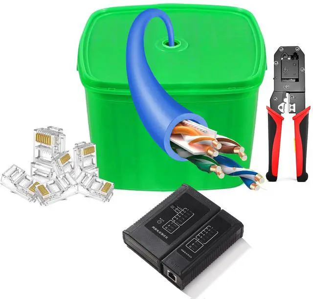 Main image of Cat6 300ft CCA Ethernet Cable Bulk with Entry-Level Crimper Kit, 23AWG UTP for DIY Smart Home/Online School/WiFi Routers(300ft,Utp cat6e cca with Tool)