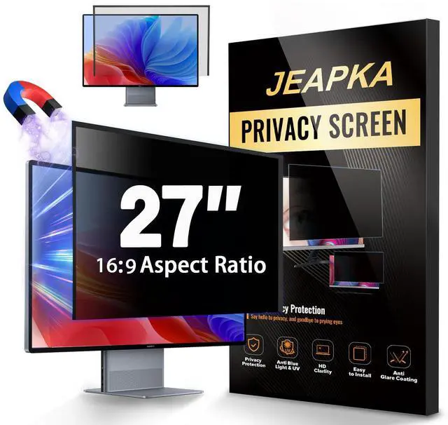 Main image of JEAPKA Hidden Design Magnetic Computer Privacy Screen Filter 27 inch for Frameless Monitor 16:9 Widescreen, Removable Anti Blue Light Privacy Shield, Anti-Glare Protector