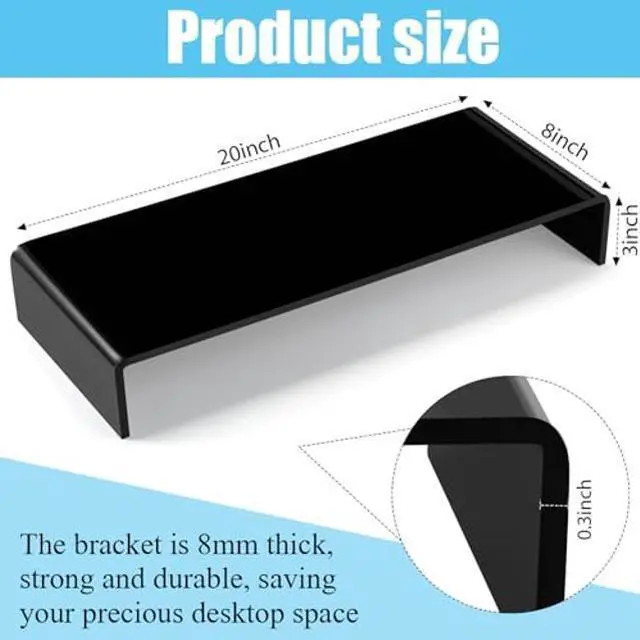 Alt view image 2 of 5 - Jetec 2 Pcs Acrylic Monitor Stand Desktop Video Acrylic Monitor Riser Desk Shelf Computer Stand for Laptop TV Computer Screen Desk Organizer Teacher's Day Supplies (Black, 20 x 8 x 3 Inch)