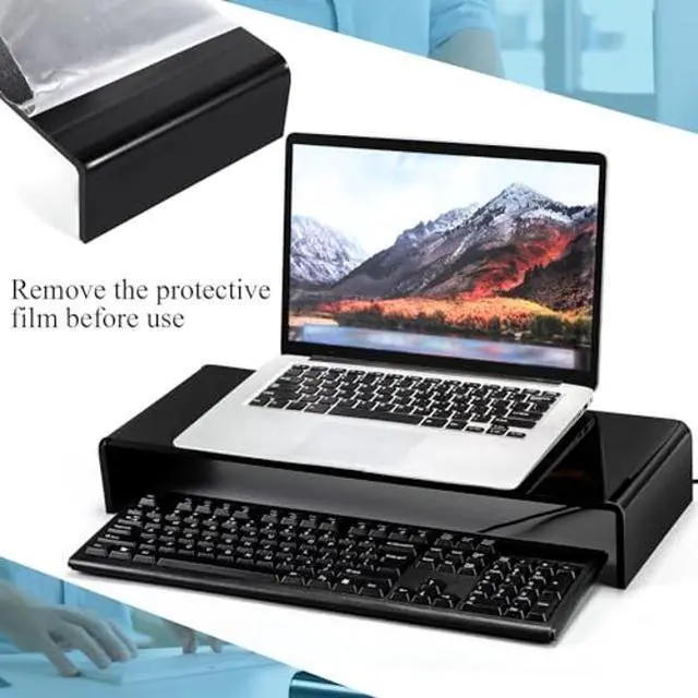 Alt view image 3 of 5 - Jetec 2 Pcs Acrylic Monitor Stand Desktop Video Acrylic Monitor Riser Desk Shelf Computer Stand for Laptop TV Computer Screen Desk Organizer Teacher's Day Supplies (Black, 20 x 8 x 3 Inch)