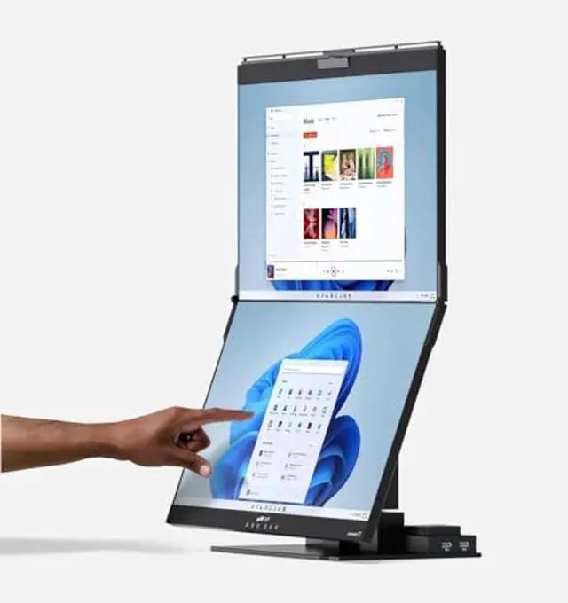 Alt view image 2 of 5 - Mobile Pixels 2025 Geminos-T Dual 24" Stacked Computer Monitors with 1080P Webcam and Speakers, Vertical Desktop Monitor, Plug and Play, HDMI/USB-A/USB-C (Touchscreen)