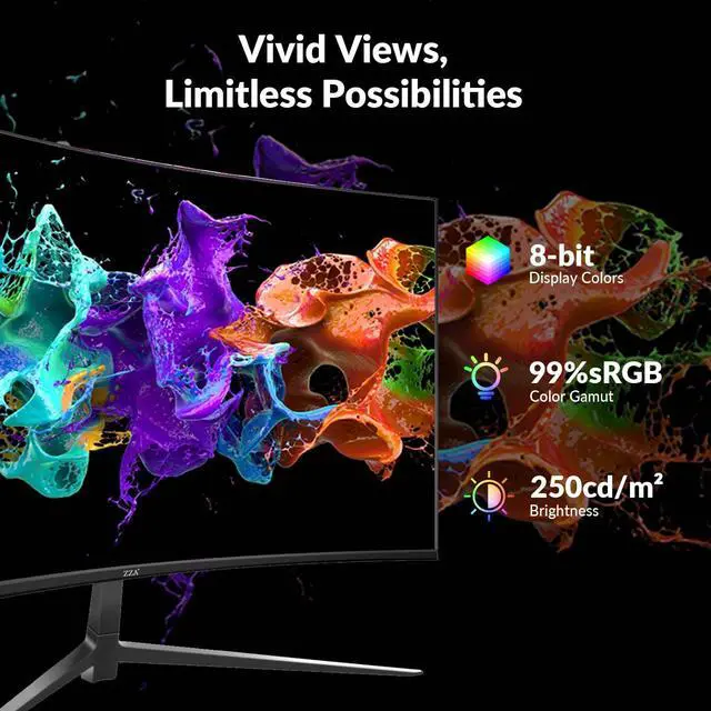 Alt view image 3 of 5 - ZZA 27 inch Curved Monitor with 2K 2560 x 1440|75hz Computer Monitor 27 inch QHD with HDMI,DP and Wall Mountable| 1440P Frameless Eye Care PC Office Monitor for Working and Gaming