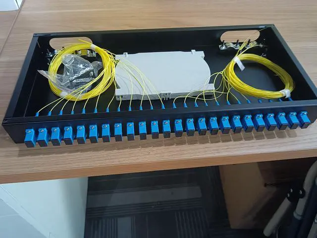 Main image of GESD 24 Port SC Rack Mount Enclosure Box + Splice Trays Fiber Cables Spool SingleMode SC-UPC Kit (Include 1M 24Strand Pigtail+24 Core LGX Loaded Patch Panel - Fits 19" Racks Cabinet