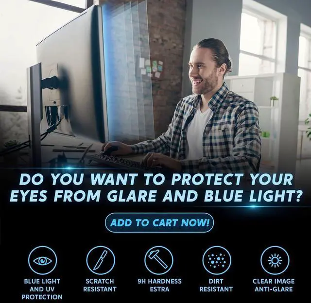 Alt view image 3 of 5 - Brevynx [2 Pack] 27 inch Removable Anti-Glare Blue Light Screen Protector for 16:9 Computer Monitor Display- Anti-Glare, Anti-Scratch, PC Anti-UV Eye Protection Filter Film