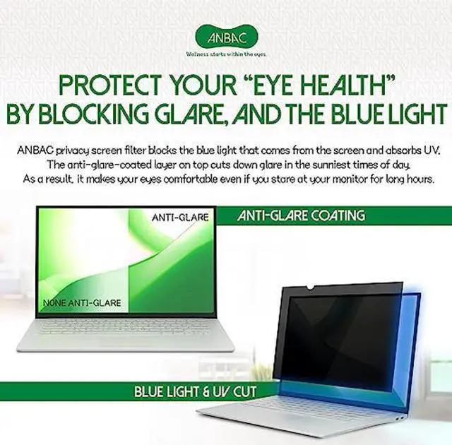 Alt view image 3 of 5 - ANBAC 15.6 Inch Laptop Privacy Screen Shield for 16:9 Wide Display - Anti Glare Computer Privacy Screen Cover | Blue Light Blocking Screen Protector | Scratch Resistant UV Filter | Attachment Type