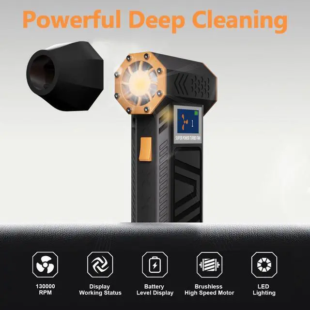 Alt view image 2 of 5 - Compressed Air Duster, 130000RPM Rechargeable Cordless Electric Air Duster, 4-Gear Adjustable Dust Blower with LED Display and Light, Replace Air Can Air Blower for Computer, Keyboard, Home, Car