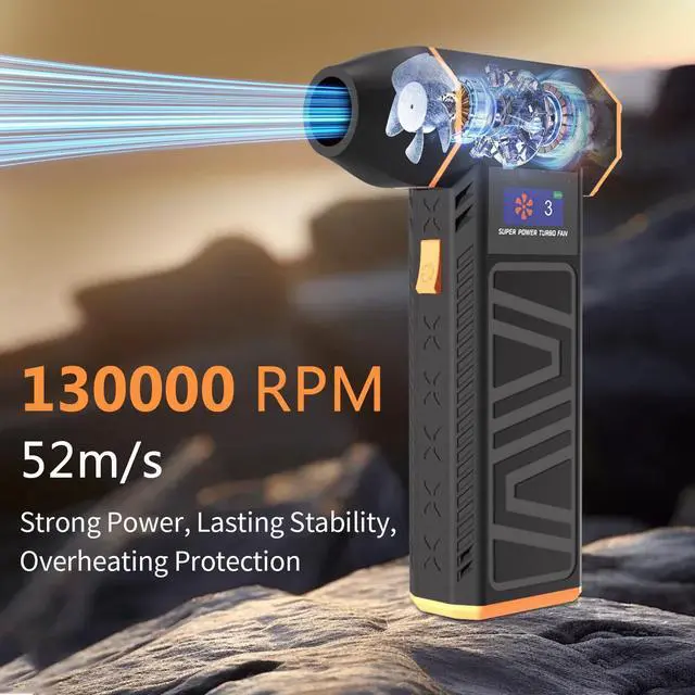Alt view image 4 of 5 - Compressed Air Duster, 130000RPM Rechargeable Cordless Electric Air Duster, 4-Gear Adjustable Dust Blower with LED Display and Light, Replace Air Can Air Blower for Computer, Keyboard, Home, Car