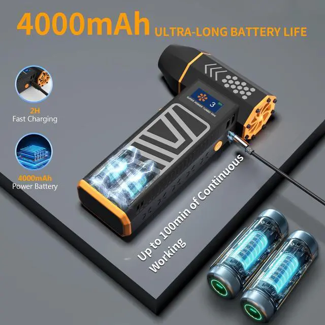 Alt view image 5 of 5 - Compressed Air Duster, 130000RPM Rechargeable Cordless Electric Air Duster, 4-Gear Adjustable Dust Blower with LED Display and Light, Replace Air Can Air Blower for Computer, Keyboard, Home, Car