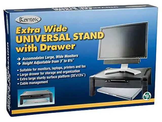 Alt view image 3 of 5 - Kantek Wide Deluxe Two-Level Monitor Stand With Drawer, 20" X 13.25" X 3" To 6.5", Black, Supports 50 Lbs