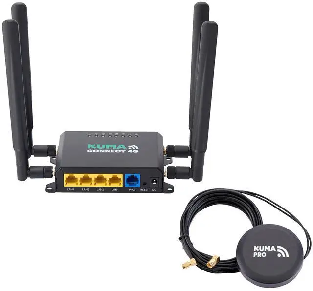 Main image of KUMA CONNECT PRO 4G LTE WiFi Router Modem with Outdoor Puck 5G Antenna - 300Mbps Portable Unlocked Mobile Hotspot with SIM Slot - Cellular MiFi Signal for Home Travel Car RV - Wireless Internet Device