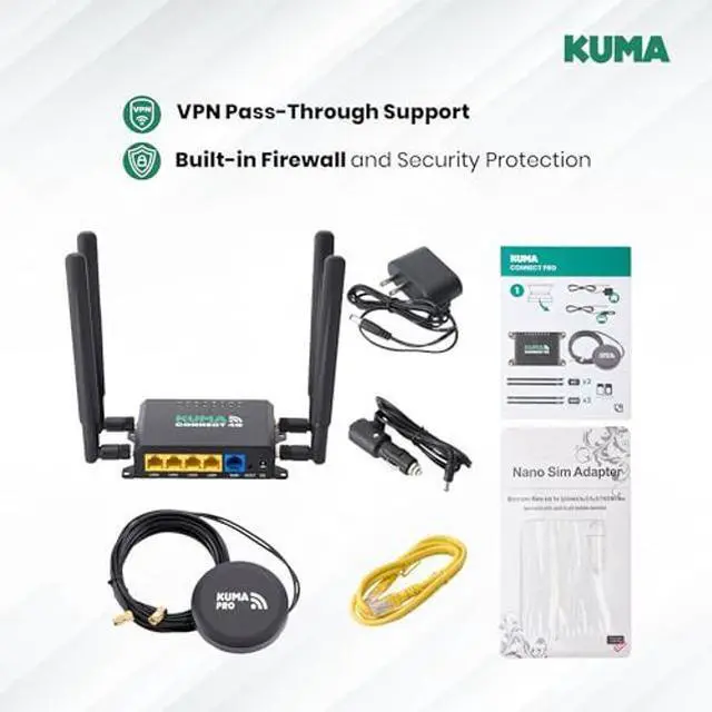 Alt view image 5 of 5 - KUMA CONNECT PRO 4G LTE WiFi Router Modem with Outdoor Puck 5G Antenna - 300Mbps Portable Unlocked Mobile Hotspot with SIM Slot - Cellular MiFi Signal for Home Travel Car RV - Wireless Internet Device