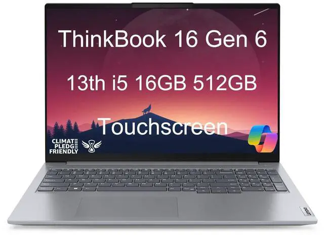 Main image of Lenovo ThinkBook 16 Gen 6 Business Laptop (16" FHD+ Touchscreen, Intel 8-Core i5-13420H, 16GB DDR5 RAM, 512GB SSD) 10-Hour Long Battery Life, Thunderbolt 4, Ethernet, Wi-Fi 6, Webcam, Win 11 Pro, Grey