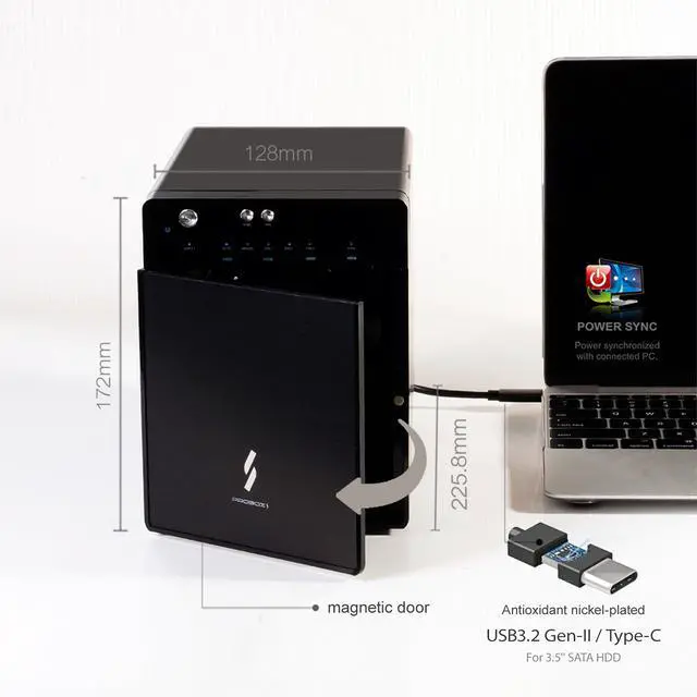 Alt view image 4 of 5 - Mediasonic USB 3.2 4 Bay 3.5" SATA Hard Drive Enclosure DAS - USB 3.2 Gen 2 10Gbps Type C | USB-C (HF7-SU31C) Support 24TB HDD