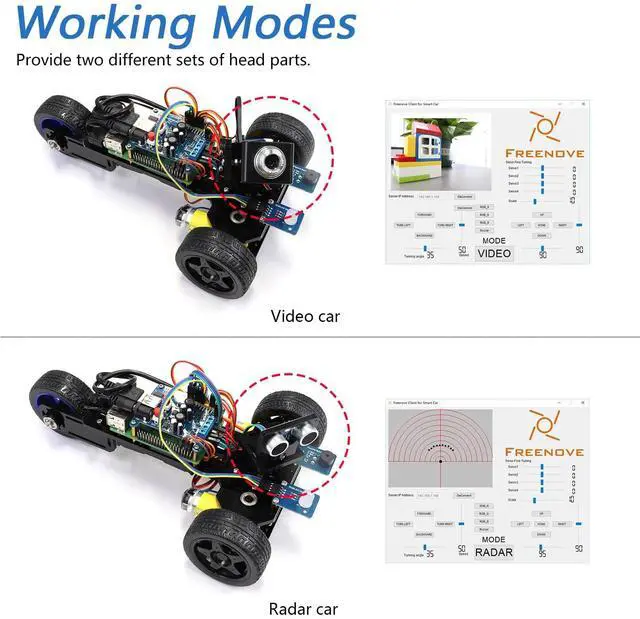 Alt view image 3 of 5 - Freenove Three-Wheeled Smart Car Kit for Raspberry Pi 5 4 B 3 B+ B A+, Video Mode, Radar Mode, App Control, Ultrasonic Distance Sensor, Camera, Servo (Raspberry Pi NOT Included)